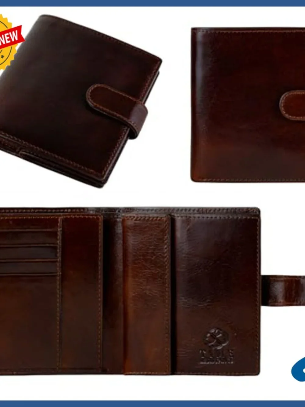 Men's Leather Wallet with 12 Card Slots, Magnetic Coin Holder, Snap Closure